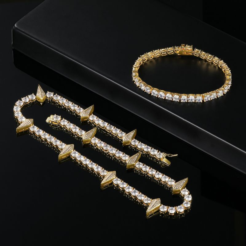 Cobre Chapados en oro de 18k Elegante Glamour Lujoso Enchapado Embutido Rombo Circón Pulsera Collar
