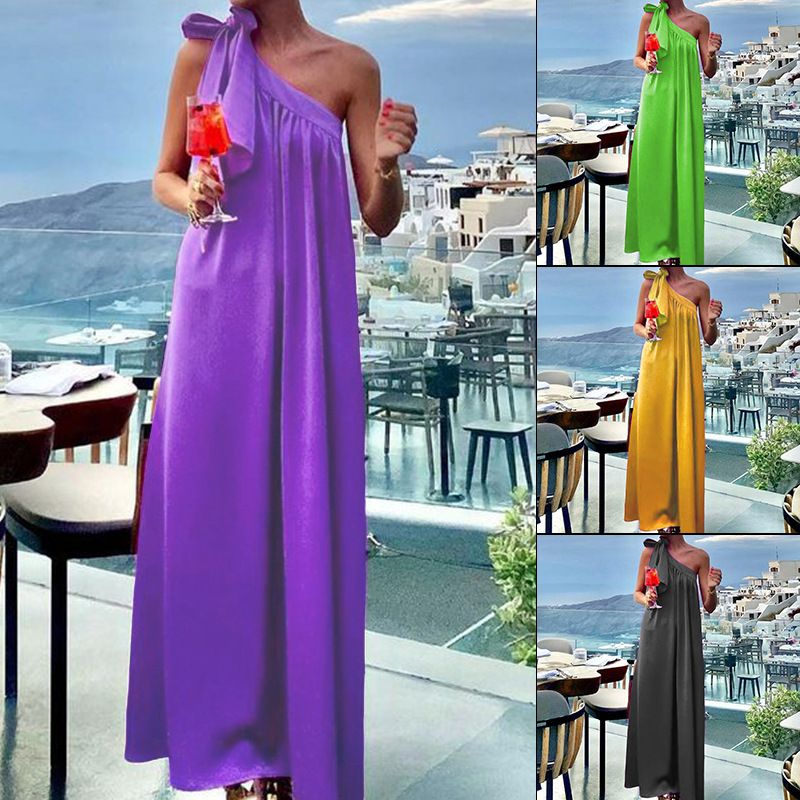 Women's Regular Dress Elegant Oblique Collar Sleeveless Solid Color Maxi Long Dress Holiday Daily