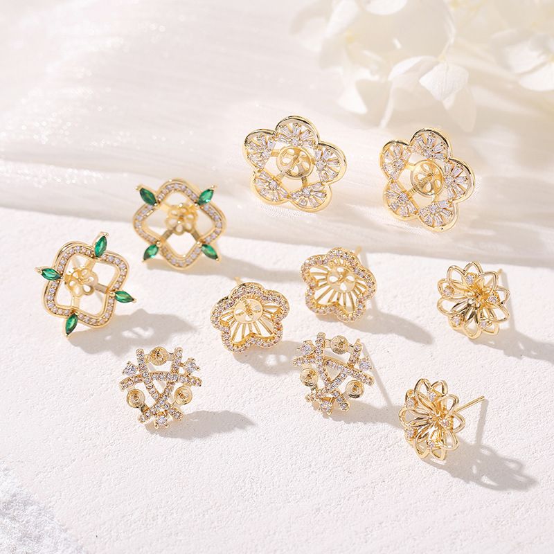 1 Par Estilo Simple Flor Embutido Cobre Diamantes De Imitación Pendientes