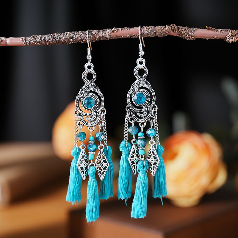 1 Pair Simple Style Classic Style Flower Inlay Alloy Turquoise Drop Earrings