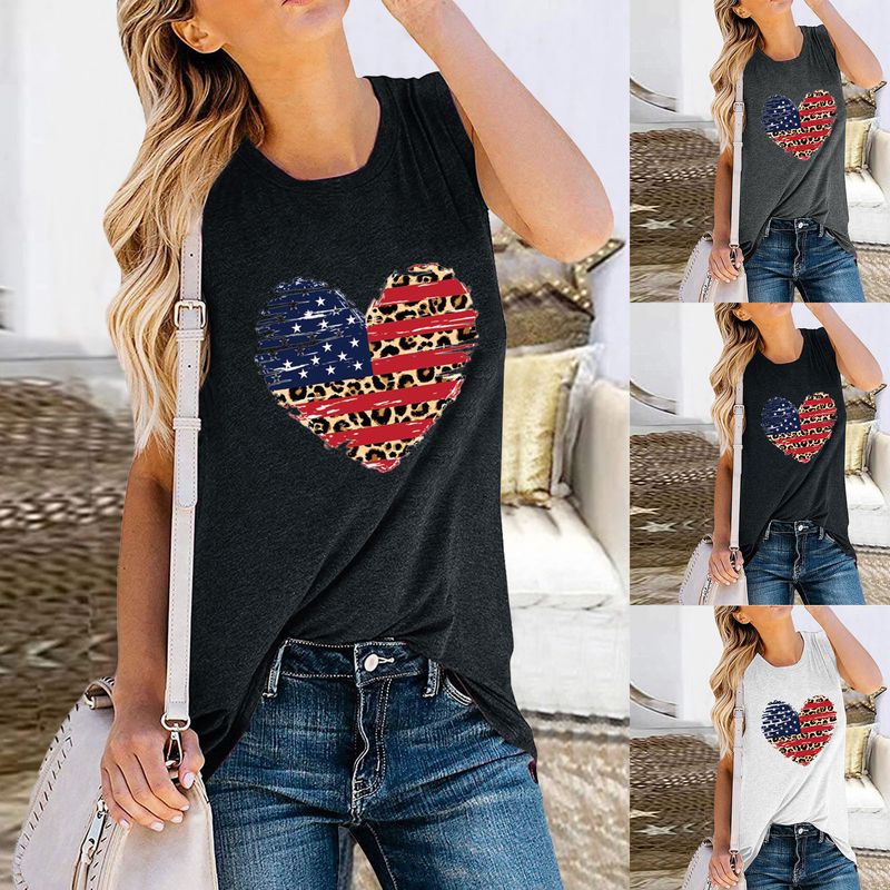 Mujeres Camisetas Sin Mangas Con Espalda Cruzada Camisetas Sin Mangas Estilo Simple Forma De Corazón Bandera Estadounidense