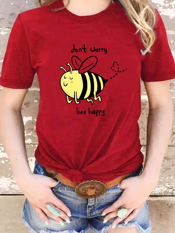 Women's T-shirt Short Sleeve T-Shirts Round Casual Cartoon Bee