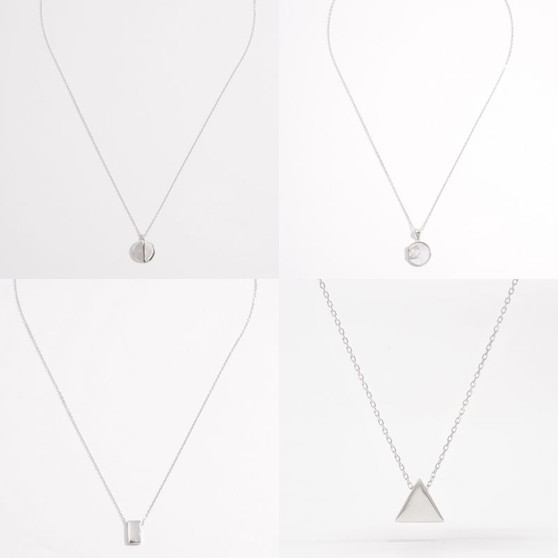 Sterling Silver White Gold Plated Elegant Glam Romantic Plating Triangle Round Rectangle Pendant Necklace