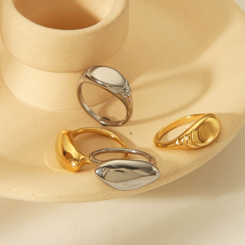Basic Simple Style Commute Solid Color 304 Stainless Steel 18K Gold Plated Rings In Bulk