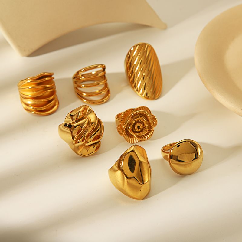 Simple Style Classic Style Commute Geometric Flower 304 Stainless Steel 18K Gold Plated Rings In Bulk