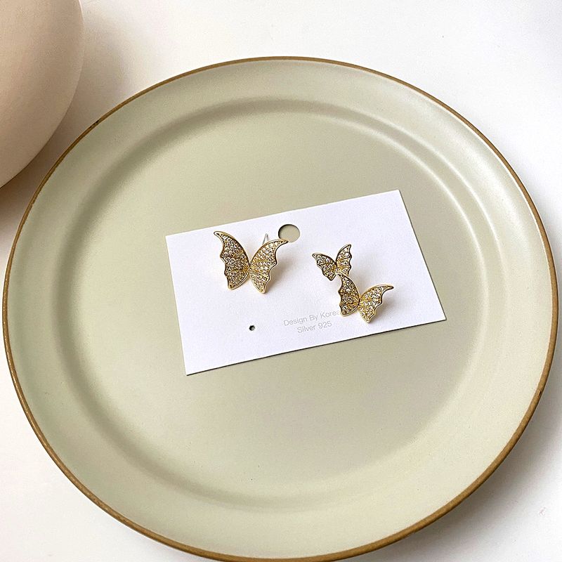 1 Pair Modern Style Simple Style Butterfly Plating Inlay Copper Zircon 14K Gold Plated Ear Studs
