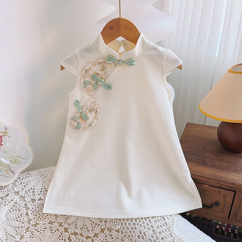 Princess Solid Color Embroidery Cotton Blend Girls Dresses