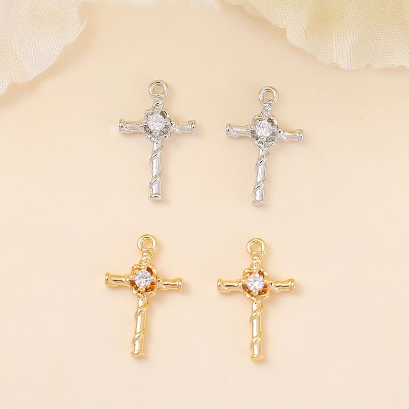 1 Piece 14 * 9mm Copper Zircon 18K Gold Plated White Gold Plated Cross Polished Pendant