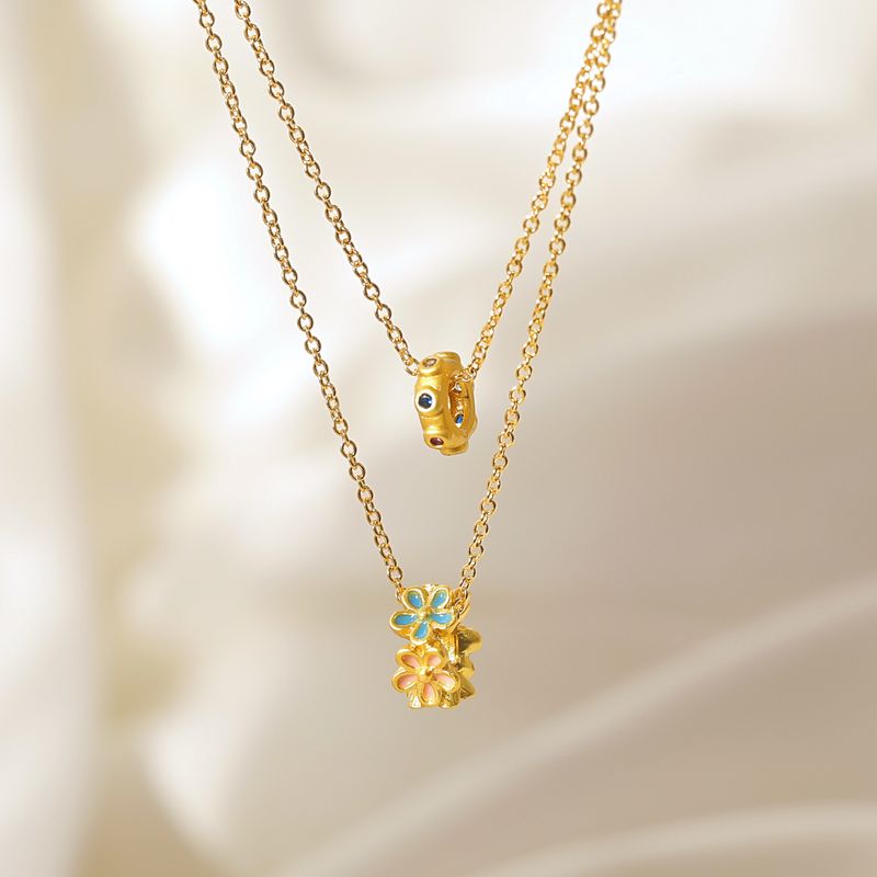 Wholesale Jewelry IG Style Elegant Baroque Style Flower Copper Copper Alloy Zircon Enamel Inlay Pendant Necklace