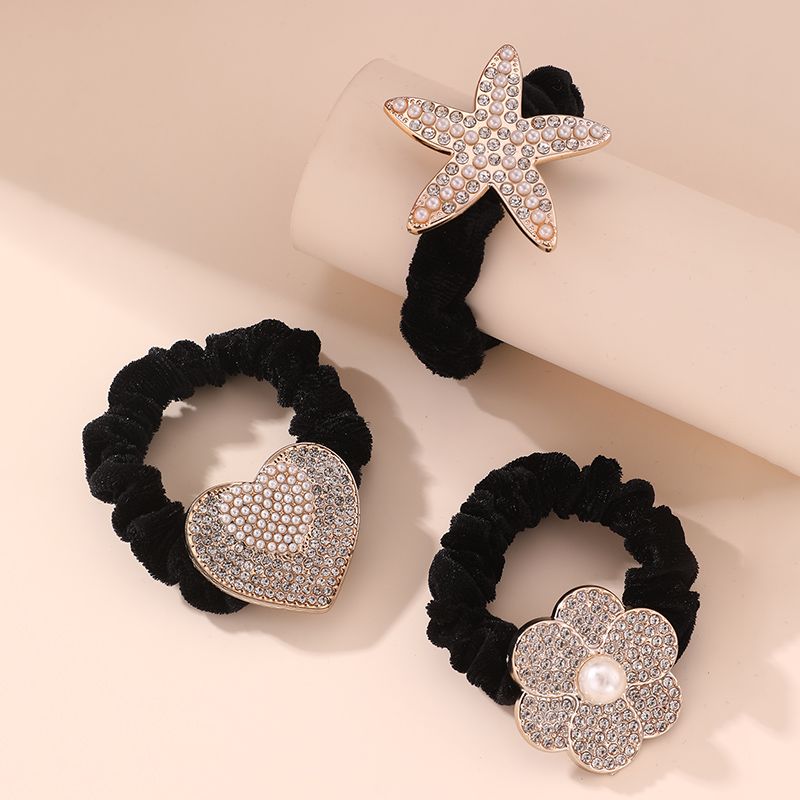 Frau IG-Stil Dame Koreanische Art Stern Blume Schmetterling Tuch Inlay Künstliche Perlen Strasssteine Haargummi