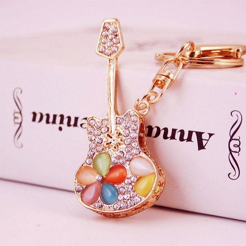 Modern Style Guitar Zinc Alloy Plating Inlay Rhinestones Unisex Bag Pendant Keychain