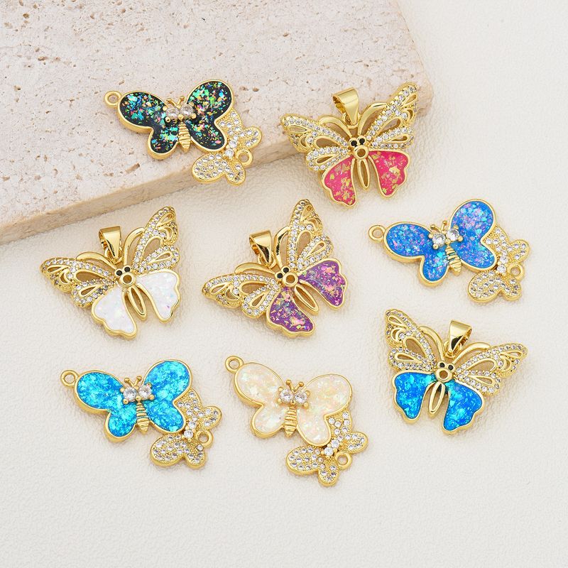 1 Piece 18 * 24mm 28*18mm Copper Zircon 18K Gold Plated Butterfly Polished Pendant