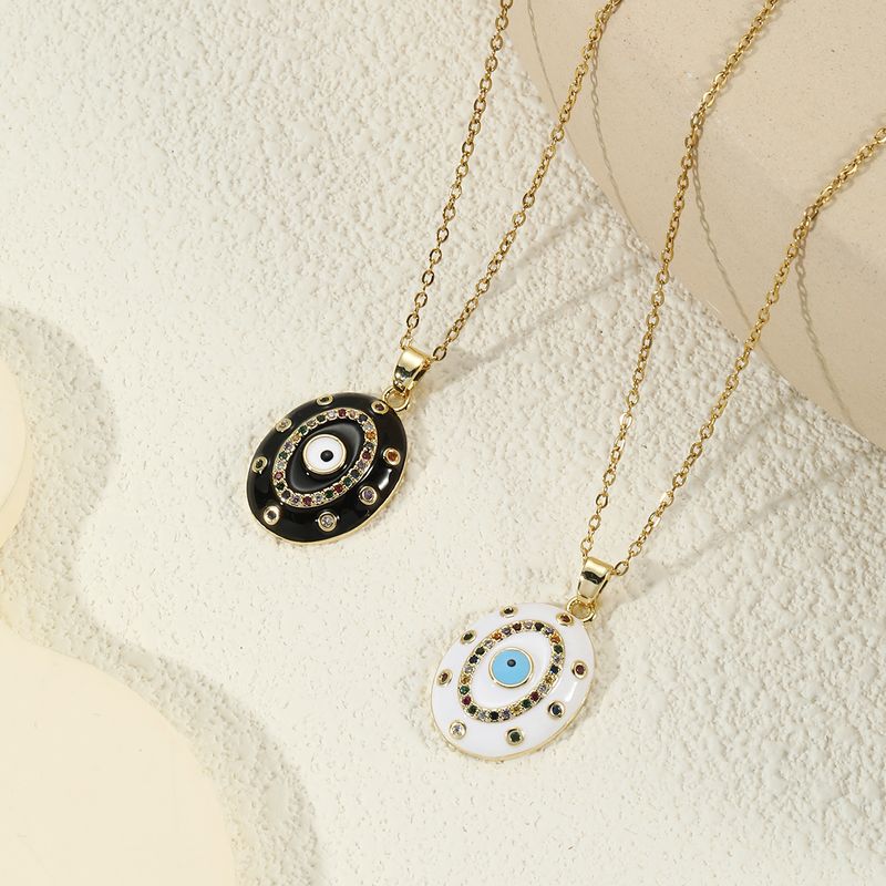 304 Stainless Steel Copper 18K Gold Plated Casual Retro Enamel Inlay Devil's Eye Zircon Pendant Necklace