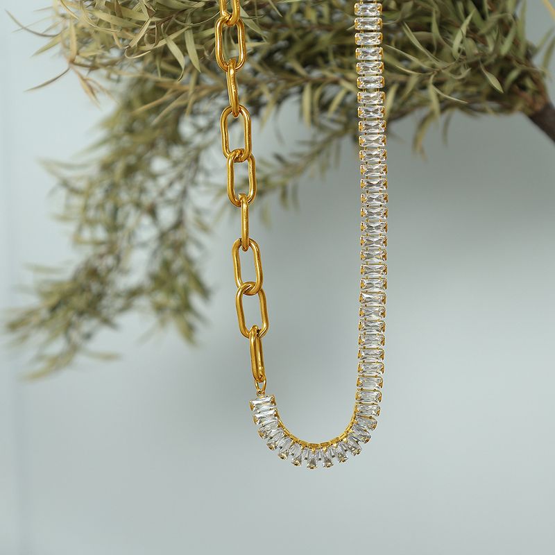 Titanium Steel French Style Modern Style Plating Inlay C Shape Geometric Zircon Bracelets Earrings Necklace