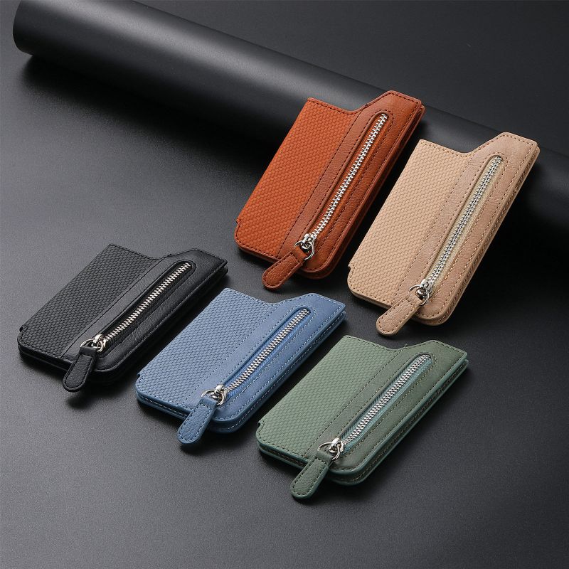 Unisex Solid Color Pu Leather Zipper Card Holder