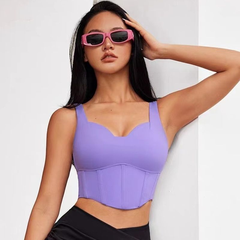 Einfacher Stil Einfarbig Nylon V-Ausschnitt Aktive Tops Weste Gerade Hosen