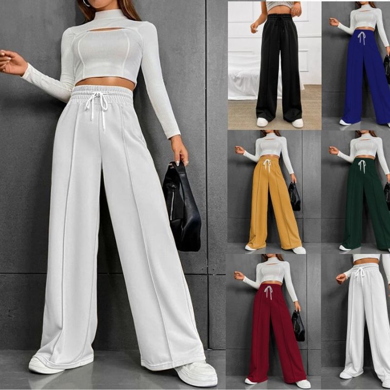 Women's Holiday Daily Simple Style Solid Color Full Length Contrast Binding Casual Pants Straight Pants