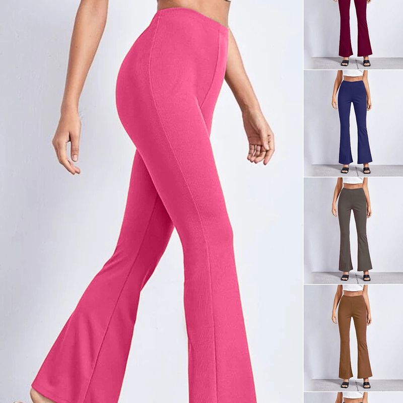 Mujeres A Diario Estilo Simple Color Sólido Longitud Total Pantalones Casuales Pantalones Acampanados