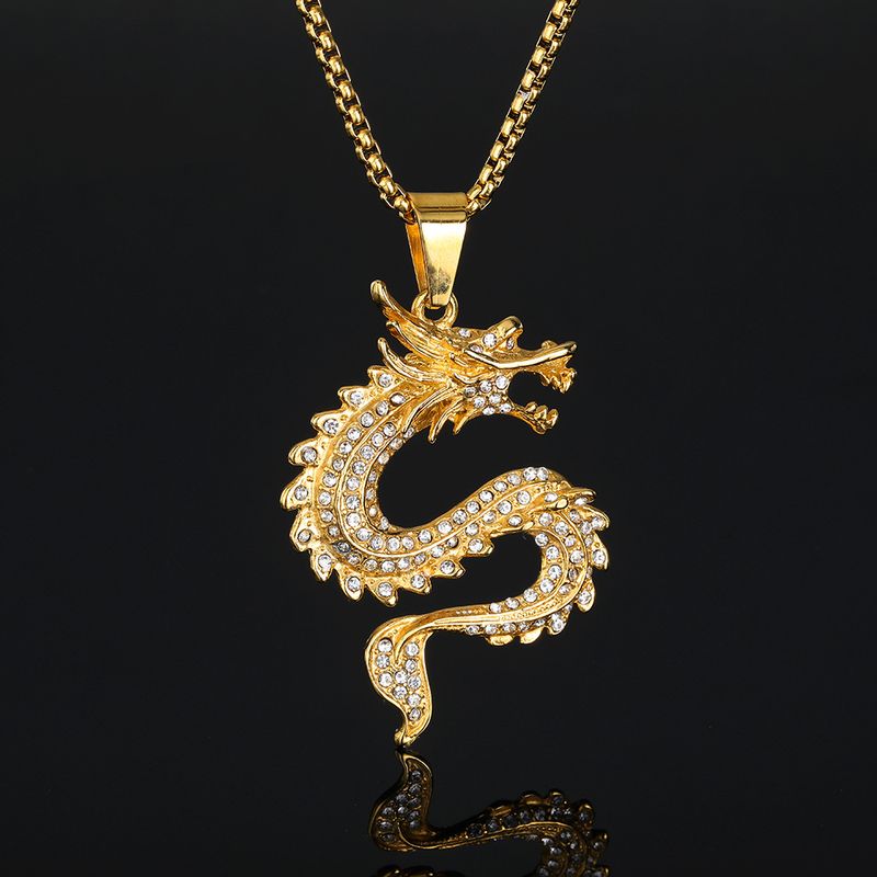 Europe And America Cross Border Hip Hop New Arrival Twelve Zodiac Dragon Pendant Chinese Style Gold-Plated Full Diamond Pendant Men's And Women's Sweater Chains