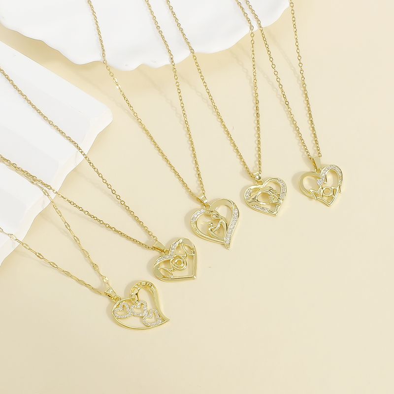 Wholesale Casual Elegant Heart Shape 304 Stainless Steel Copper Plating Inlay 18K Gold Plated Zircon Pendant Necklace