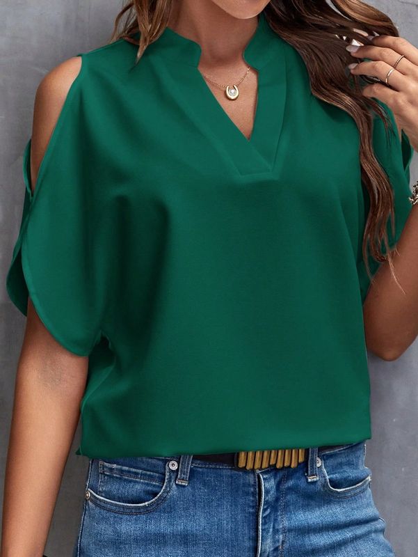 Femmes T-Shirt Manche Courte Blouses Élégant Entreprise Couleur Unie