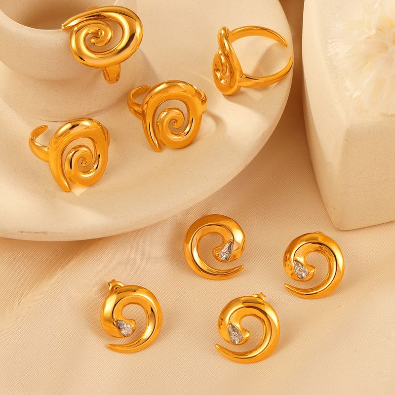 Edelstahl 304 18 Karat Vergoldet Lässig Elegant Einfacher Stil Überzug Inlay Spiral- Strasssteine Ringe Ohrringe