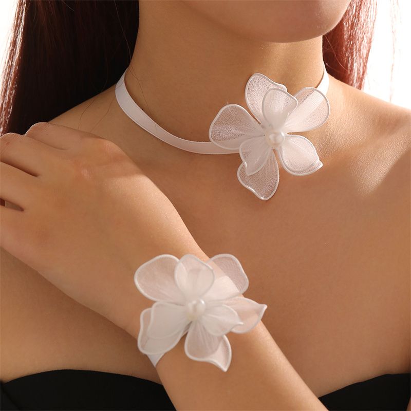 Plage Sucré Style Simple Fleur Polyester Incruster Perle Femmes Bracelets Collier