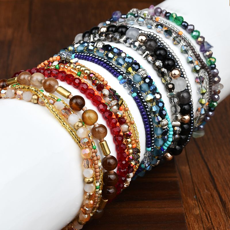 Einfacher Stil Klassischer Stil Farbblock Künstlicher Kristall Kies Saatperle Perlen Flechten Frau Armbänder