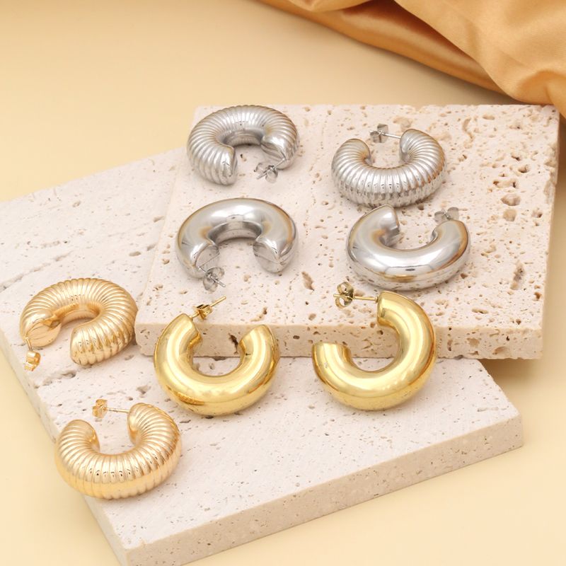 1 Pair Elegant Simple Style C Shape Polishing Plating 304 Stainless Steel 18K Gold Plated Ear Studs
