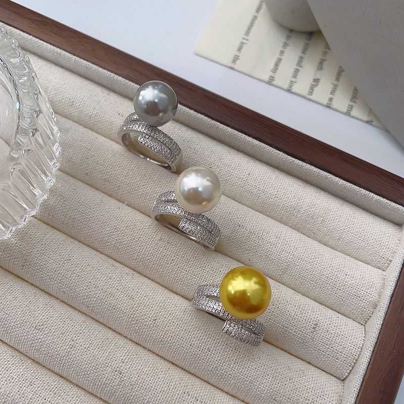 Sterling Silver Casual Inlay Solid Color Pearl Rings