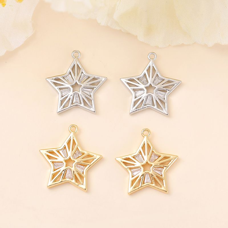 1 Piece 20 * 19mm Copper Zircon 18K Gold Plated White Gold Plated Star Polished Pendant