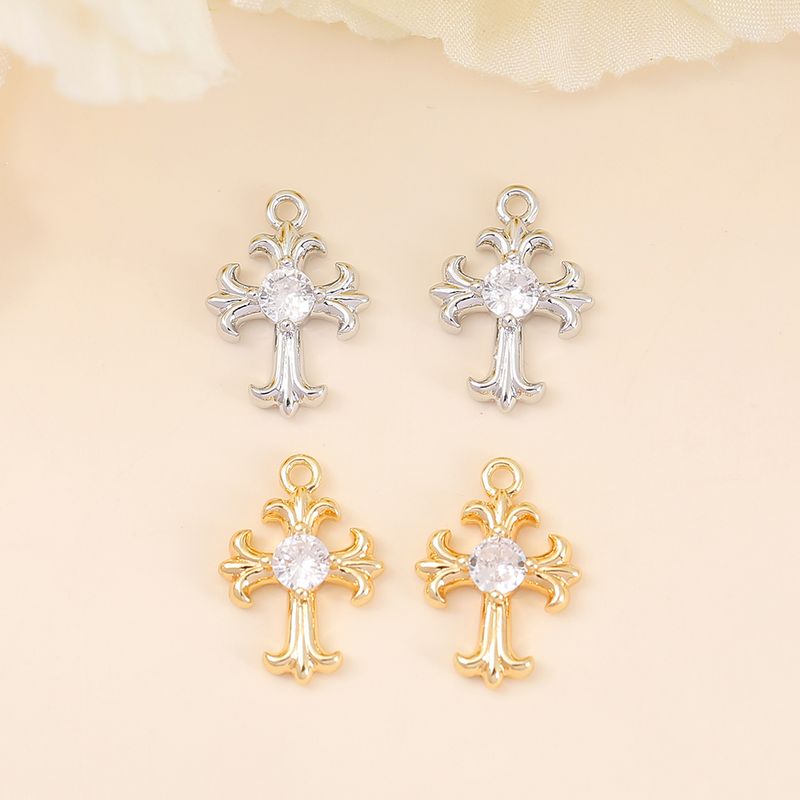1 Piece 10*14mm Copper Zircon 18K Gold Plated White Gold Plated Cross Polished Pendant