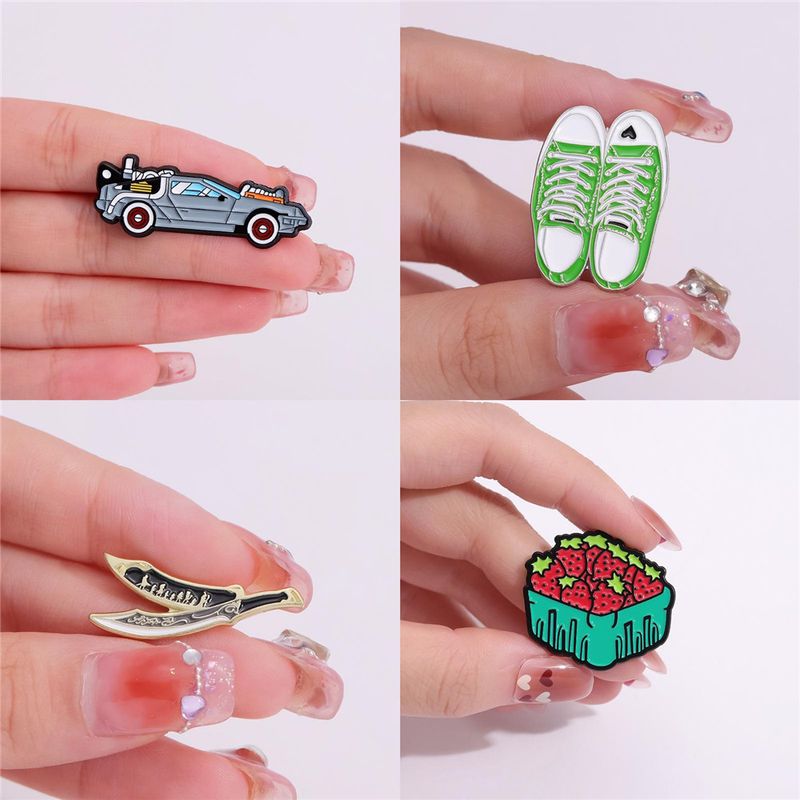 Cartoon Style Cute Cowboy Style Car Strawberry Shoe Alloy Stamping Stoving Varnish Plating Unisex Brooches