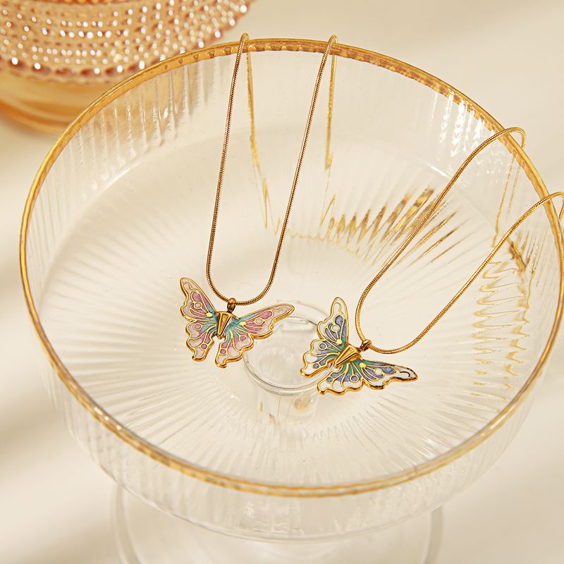 304 Stainless Steel 18K Gold Plated IG Style Sweet Simple Style Butterfly Pendant Necklace