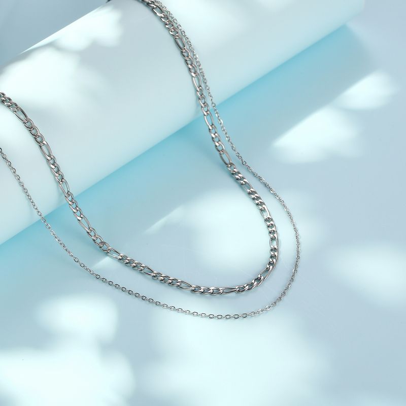 304 Stainless Steel 18K Gold Plated Simple Style Classic Style Plating Chain Double Layer Necklaces