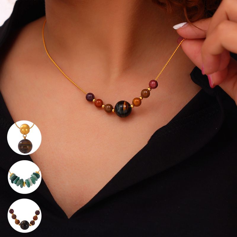 304 Stainless Steel Amazonite Agate 18K Gold Plated Casual Simple Style Commute Beaded Plating Round Oval Pendant Necklace Necklace
