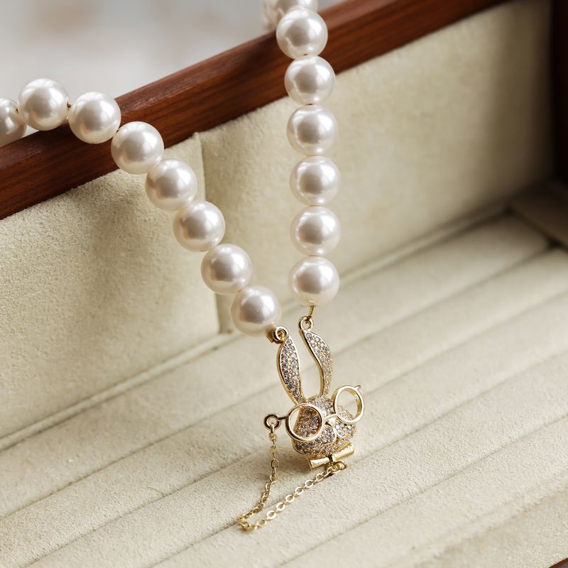 Großhandel Schmuck Elegant Süß Kaninchen Künstliche Perle Kupfer Zirkon Perlen Kette Inlay Halskette Mit Anhänger