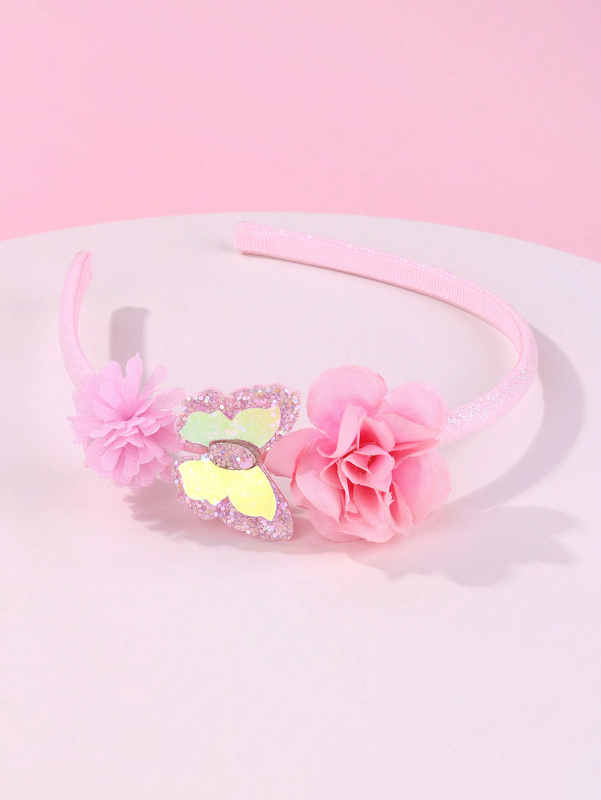Frau Romantisch Süss Blume Schmetterling Gaze Spitze Drucken Haarband