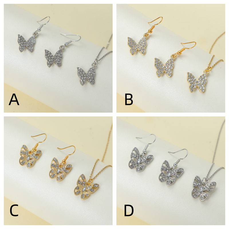 Elegante Brillante Mariposa Aleación Acero Embutido Diamantes De Imitación Mujeres Conjunto De Joyas