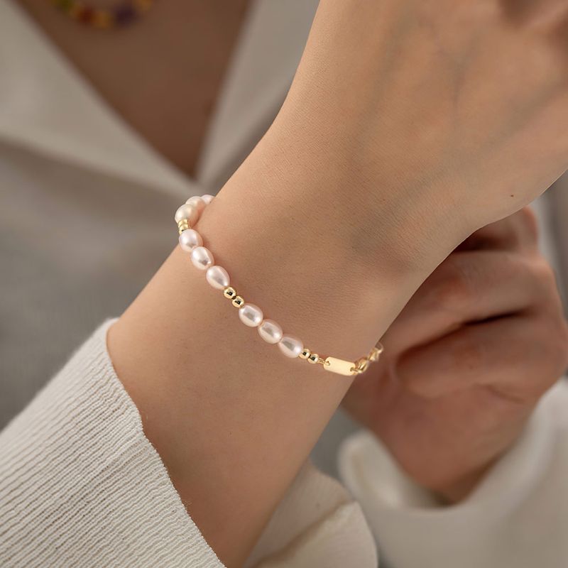 Süßwasserperle Sterling Silber 14 Karat Vergoldet Elegant Einfacher Stil Perlen Geometrisch Armbänder