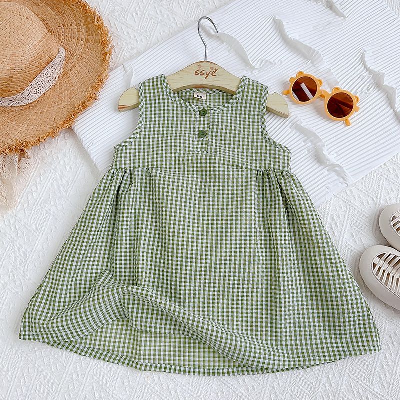 Casual Plaid Cotton Blend Girls Dresses