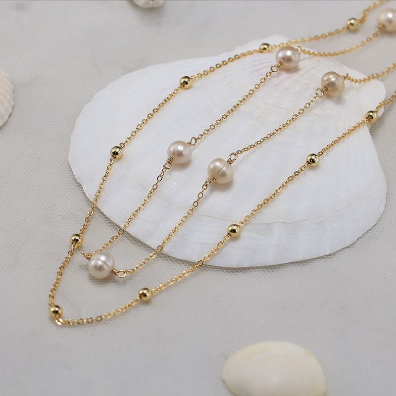Süßwasserperle Sterling Silber 14 Karat Vergoldet Elegant Barocker Stil Einfacher Stil Perlen Geometrisch Runden Halskette Mit Anhänger