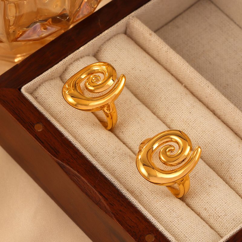 Titanium Steel 18K Gold Plated Casual Simple Style Spiral Stripe Zircon Rings Earrings
