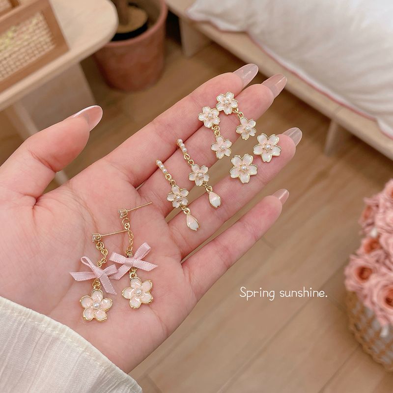 1 Pair Sweet Simple Style Flower Bow Knot Enamel Flowers Alloy Drop Earrings