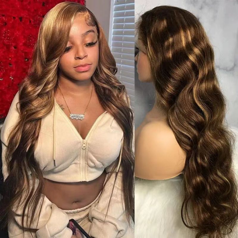 Amazon Hot Front Lace Wig Sheath African New Piano Color Long Curly Hair Big Wave Lace Wig Sheath