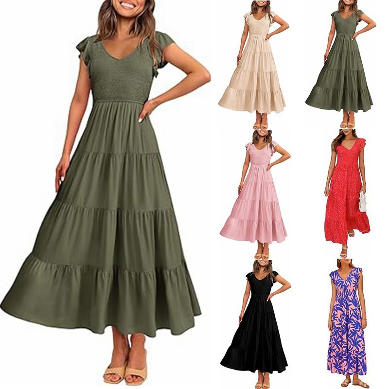 Women's Regular Dress Simple Style V Neck Printing Backless Half Sleeve Solid Color Midi Dress Daily