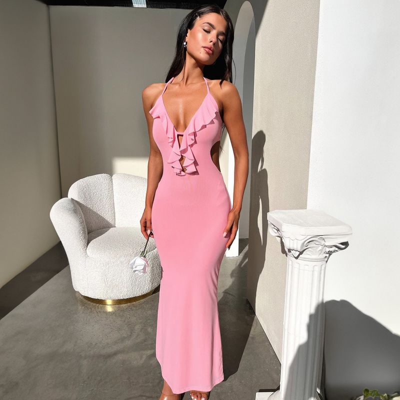 Women's Strap Dress Streetwear Halter Neck Sleeveless Solid Color Maxi Long Dress Holiday Daily