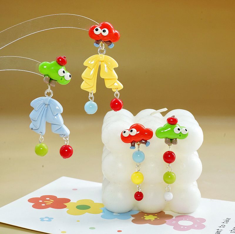 1 Pair Cartoon Style Clouds Bow Knot Plastic Resin Drop Earrings