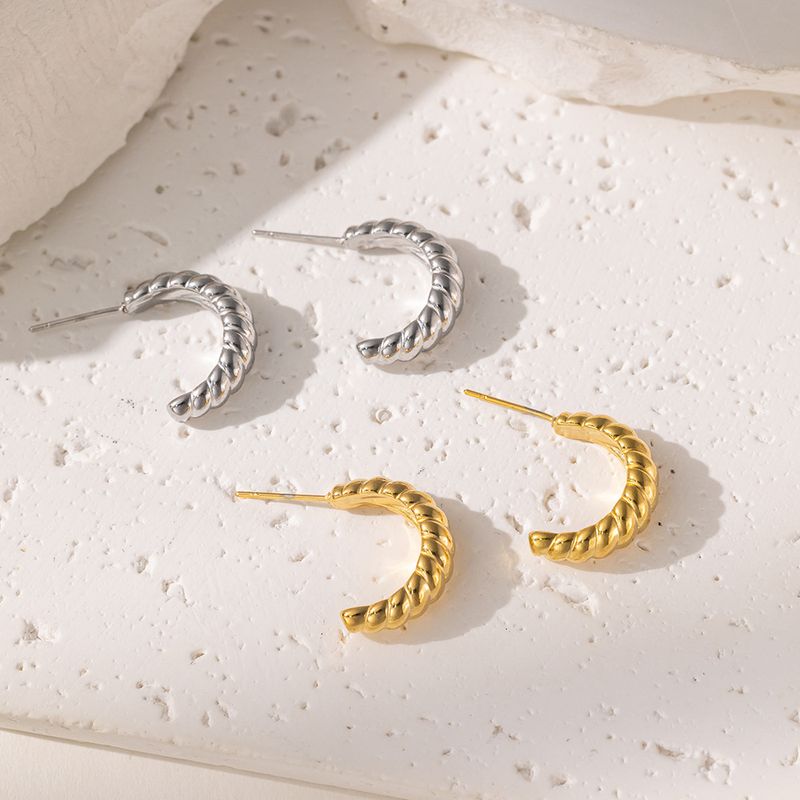 1 Pair Basic Simple Style Classic Style C Shape Polishing Plating 304 Stainless Steel 18K Gold Plated Hoop Earrings