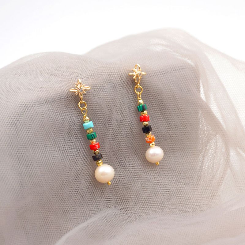 1 Pair Vintage Style Simple Style Geometric Plating Inlay 304 Stainless Steel Freshwater Pearl Copper Rhinestones Gold Plated Drop Earrings